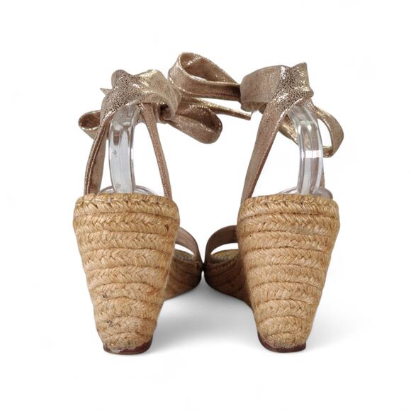 Loeffler Randall Harper Gold Metallic Leather Wedge Espadrilles 9.5B Brazil - Picture 10 of 16